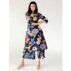 Off White Printed Cotton Gathered Dress