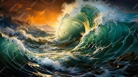 Premium AI Image | Epic Ocean Sea Wave Red and Blue Sky