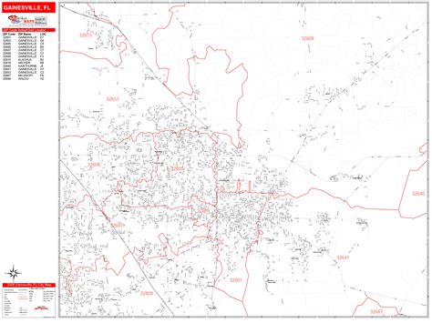 Gainesville Florida Zip Code Wall Map (Red Line Style) by MarketMAPS ...