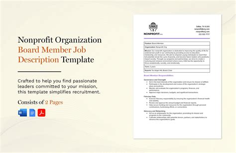 Nonprofit Organization Board Member Job Description Template in Google ...