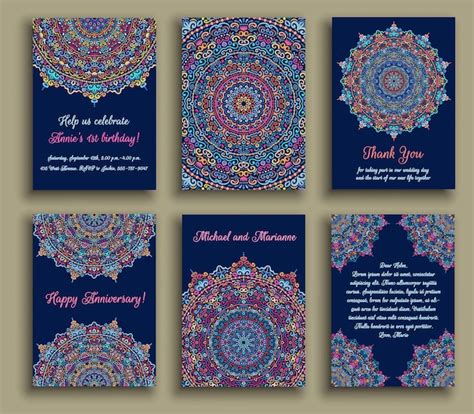 Vektorkarten-Set, Hochzeitseinladung, Geburtstagsgruß, Dankesbrief ...