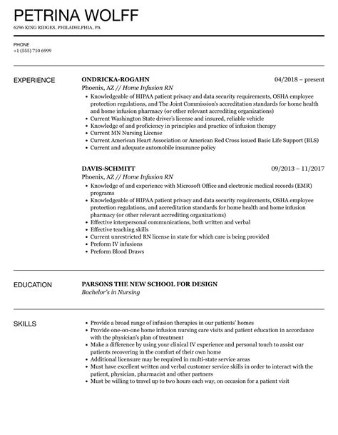Home Infusion RN Resume Samples | Velvet Jobs