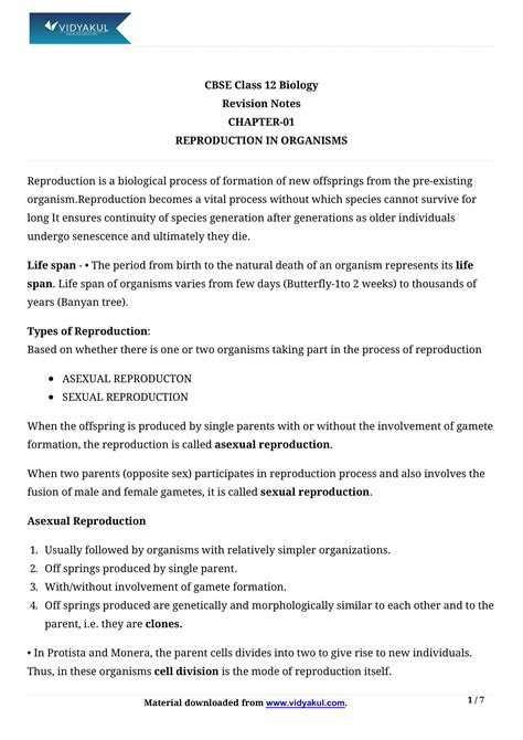 Reproduction in Organism Class 12 Notes | Vidyakul