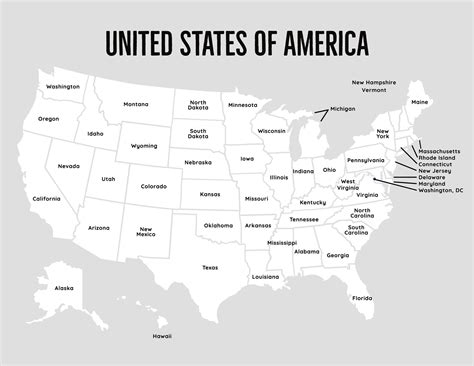 Printable Black and White Map of USA