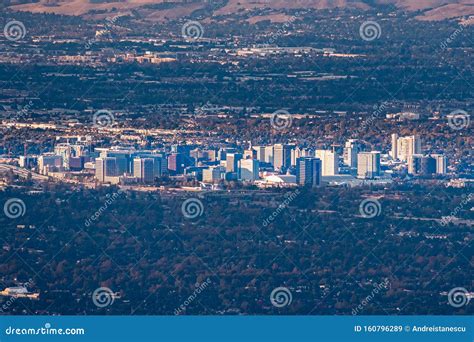 Aerial View of the Buildings in Downtown San Jose at Sunset; Silicon ...