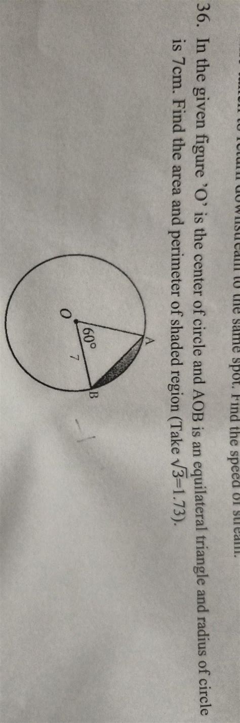 in the given figure 'o' is the center of circle AOB is an equilateral ...