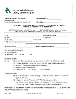 Fillable Online web lacgh napanee on Pulmonary Function Test Request ...
