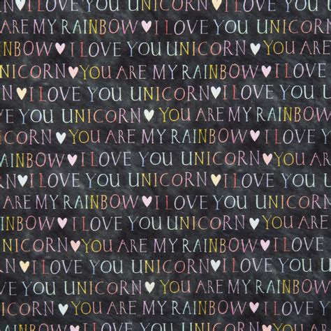 Tela negra con texto degradado arcoiris amor unicornio Fabric by ...