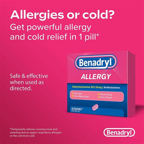 Benadryl Ultratabs Antihistamine Allergy Relief Medicine - 100 ct Tablets for Cold & Allergy ...