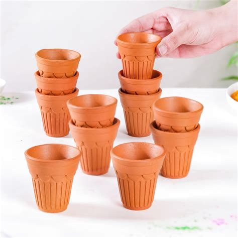 Real Bengal Terracotta Mini Kulhad Cup Set Of 12 60ml Online - Premium ...