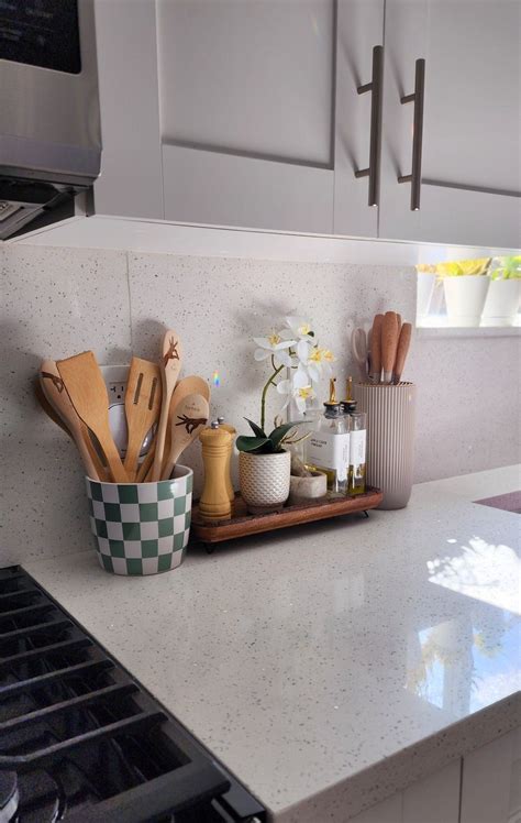 Kitchen counter Spring styling. Beautiful and functional seasonal decor ...