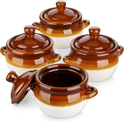LOVECASA French Onion Soup Bowls with Handles and Lids, 22 Oz Ceramic ...