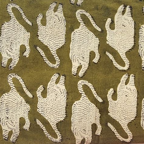 Pure Cotton Bagru Mehandi Green With Cream Tiger Motif Hand Block Prin ...