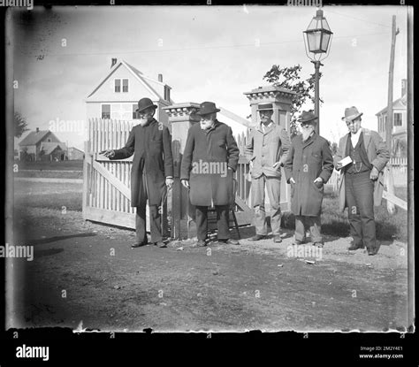Five men at gate, Agricultural Hall , People. Hingham Public Library ...