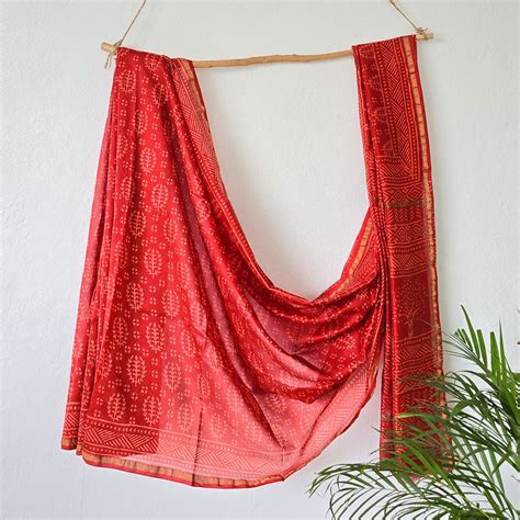 CHANDERI-Bagru Red Intricate Design Chanderi Saree – Sanskruti