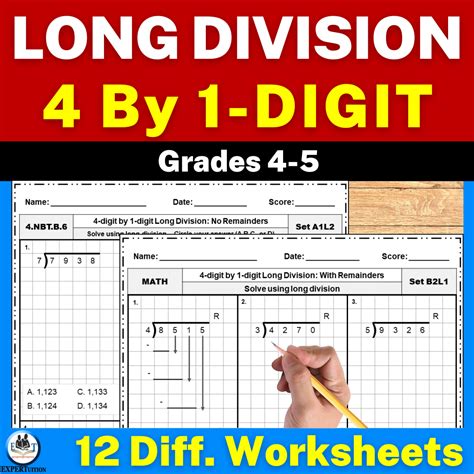 4 Digit by 1 Digit Long Division With and Without Remainders Practice ...