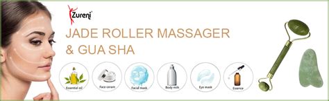 Zureni Natural Jade Face Manual Massager Roller & Green Jade Gua Sha ...
