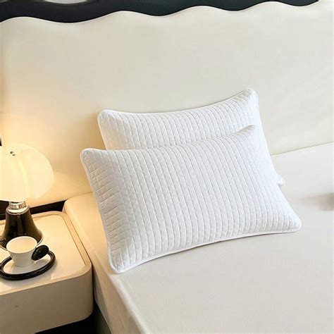 Pillow Protectors Set Of 2 Quilted Plaid Solid Universal Washable Anti ...