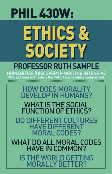 PHIL 430W (01) - Ethics and Society | Course Search