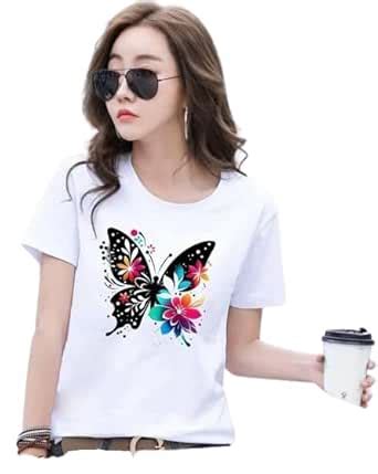 Girl's Womens White Printed Short Sleeves Polyester T-Shirt_MV_wmn ...