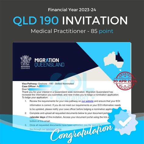 [Financial Year 2023/2024] QLD 190 - SOL Migration - migration queensland invitation round