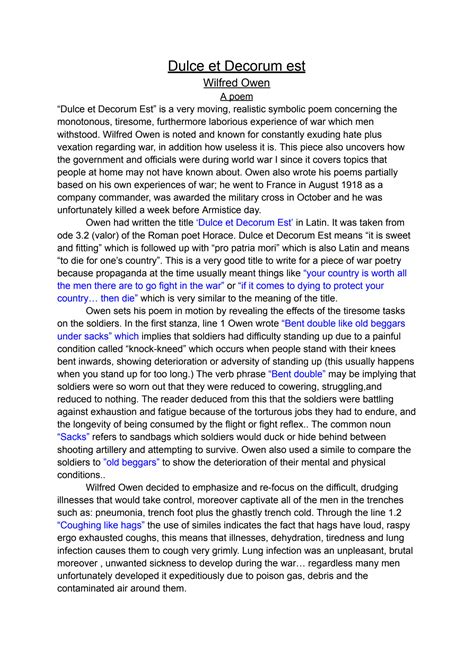 SOLUTION: English class 9 analysis of the poem dulce et decorum est by ...