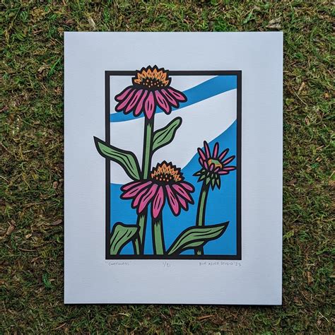 Purple Coneflower Screen Print - Blue Aster Studio