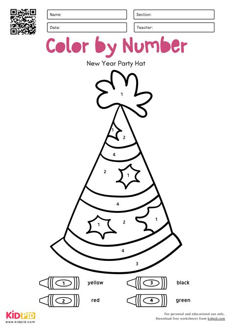 New Year Color by Number Worksheet - Kidpid