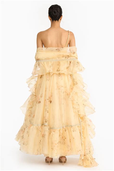Pale Yellow Vintage Rose Anarkali – Gauri and Nainika