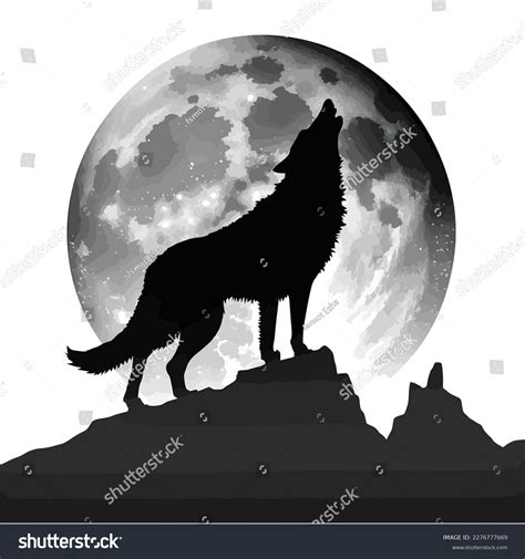 Silhouette Of Wolf Howling At The Moon