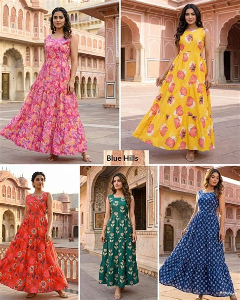 Floral Blue Hills Cotton One Piece Gown Exporter Ahmedabad – Kavya ...