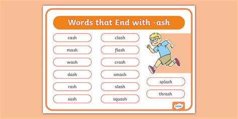 Words That End with -ash Word Mat (teacher made) - Twinkl