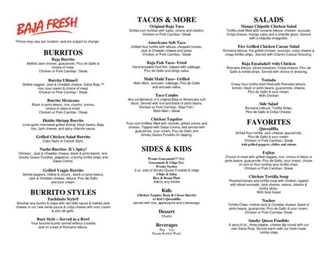 Baja Fresh Mexican Grill Menu, Menu for Baja Fresh Mexican Grill ...