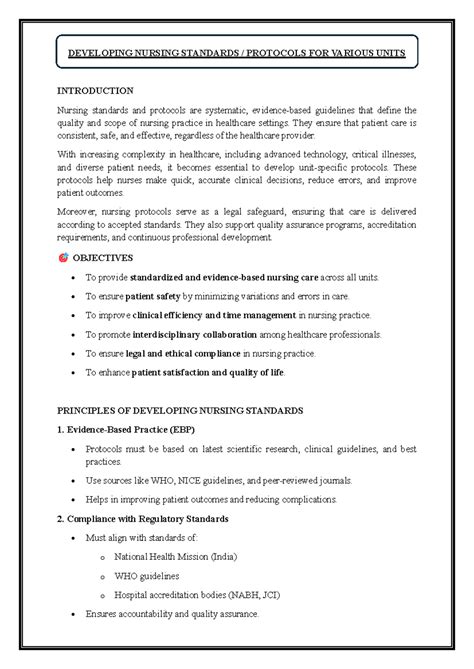 Developing Nursing Standards & Protocols: NSG MNG Assignment 5 - Studocu