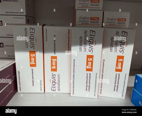 Prague,Czech Republic-March 1 2025: ELIQUIS box of tablets with ...