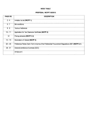 Proposal Index - Fill Online, Printable, Fillable, Blank | pdfFiller