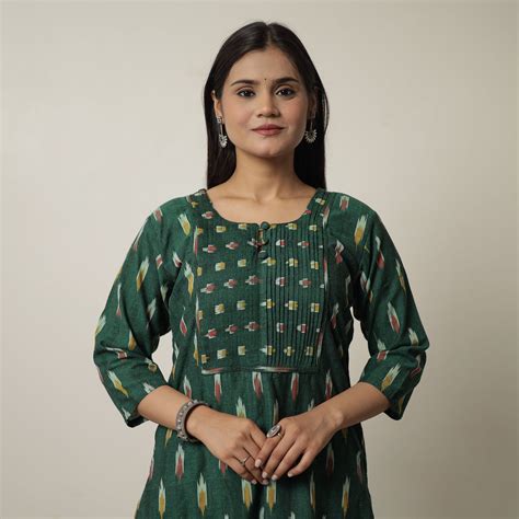 Pochampally Ikat Weave Cotton Long Straight Kurta 06