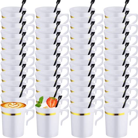 Amazon.com: Bokon 100 Pcs Plastic Coffee Tea Cups Reusable 8 oz White ...