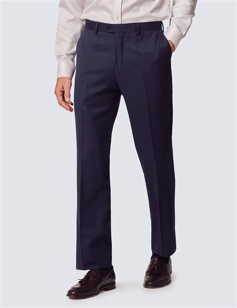 Men's Navy Hopsack Plain Slim Fit Suit Pants