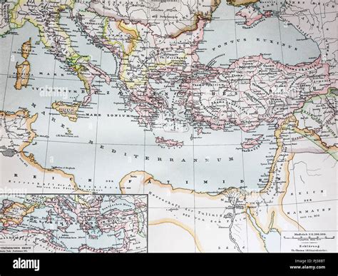 a historical map of the Byzantine Empire in the year 1000, digital improved reproduction of an ...