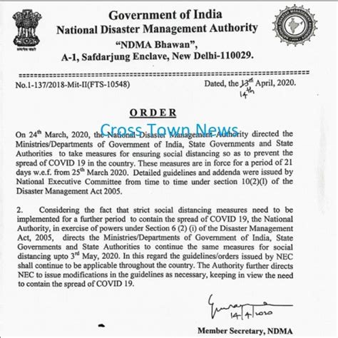 NDMA issue orders regarding Social distancing