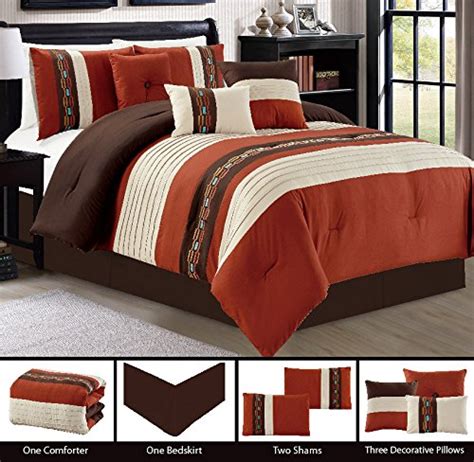 Grand Linen Queen, Spice Brown/Chocolate Brown/Beige : Modern 7 Piece ...