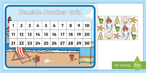 Seaside-Themed 1-30 Number Grid