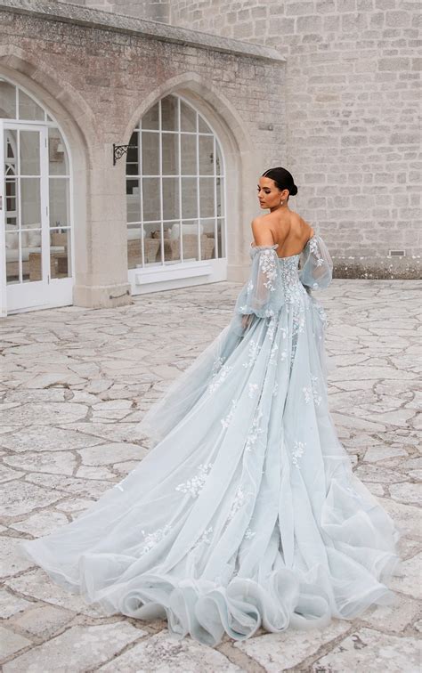 Ethereal Strapless Princess Ballgown Wedding Dress in Elegant Windsor Blue Lace - ethereal wedding dress