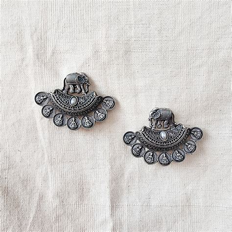 BALAMANI-Elephant Lakshmi Coin Design German Oxidised Earrings – Sanskruti
