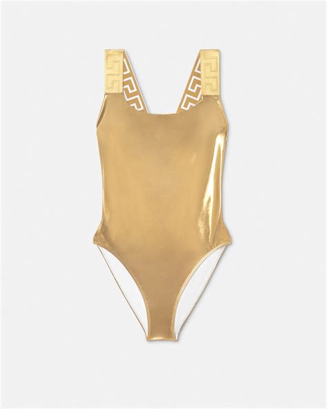 Greca Border Metallic One-Piece Swimsuit Gold | VERSACE IN