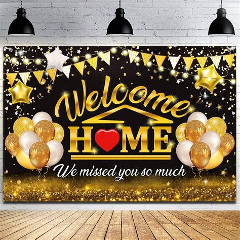 Amazon.com : Welcome Home Banner Decorations White Gold Welcome Back ...