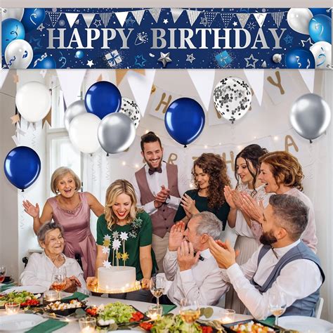 Buy Happy Birthday Yard Sign Banner Blue Sliver Birthday Balloons Navy ...