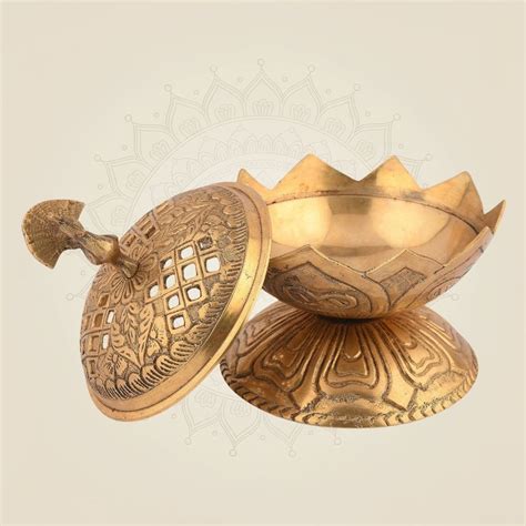 Lotus and Peacock Brass Dhoop Dani - Incense Holder