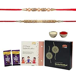 Gifticon Set of 2 Rakhi with Chocolate under 200 2 Dairy Milk 1 Rakhi ...